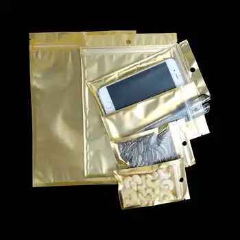 Multi-izmērs 100gab Metāla Mylar ziplock somas plakandibena zelta Alumīnija folijas mazos zip lock plastmasas maisiņi, zelta Rotaslietas, kabata somas