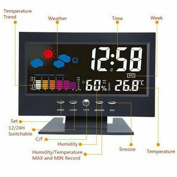 Viedā Digitālā Pulksteņa Laika Apstākļu Stacijas Displejs Modinātājs Kalendārs Pulkstenis Funkciju Termometrs Bezvadu Temperatūras Un Mitruma Mērītājs