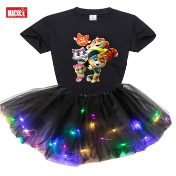 Baby Toddler Meitenes Apģērbu Komplekts 2020. Gada Vasaras T Krekls Bērniem Kleitu, Bērnu drēbītes, Tērpiem 44Cat Jaunas 2gab Uzvalks Tutu Kleita Gaismas LED