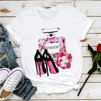 Jaunajā Vogue Smaržas Vāze Balts T Krekls Sievietēm, Vasaras Puķu Īsām Piedurknēm Dāmu Topi, T Dāmas Sieviešu Grafiskais Sieviešu Tee T-Krekls