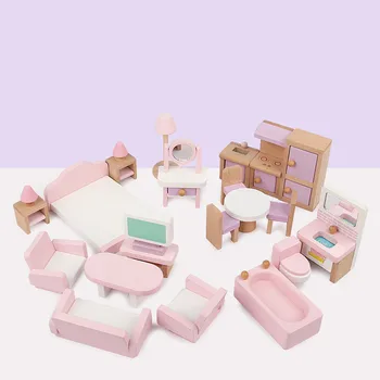 Leļļu nams Miniatūru Mēbeles Koka namiņš Mēbeles komplekts lellēm Izglītības māju, Spēlēt rotaļlietas Bērniem, meitenēm, Ziemassvētku dāvanas