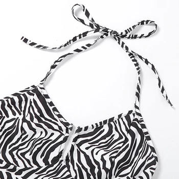 Zebra Modelis Veste Sexy Sievietes Izšūšanas Kulons Kakla Pavada Pakļauti Nabas Y2k Kamzolis Melna Balta Svītraina Sieviešu Tops