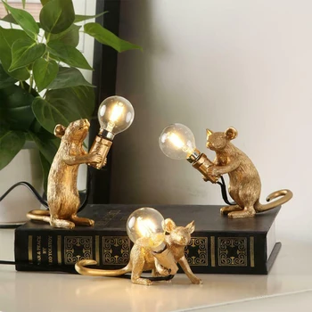 Dreamburgh Ziemeļvalstu Sveķu Žurkas, Peles Lampas LED Galda Lampas Modernās Mazo Mini Golden Peli, Gudrs LED Galda Lampa Mājas Dekori Galda Gaismas