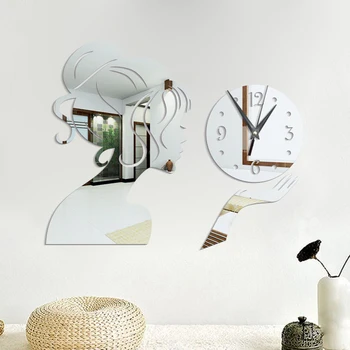 3D DIY Akrila Sienas Pulkstenis Modes Tehnoloģiju Spogulis Meitene Spoguļa Uzlīmes Pulkstenis, Sienas Uzlīmes