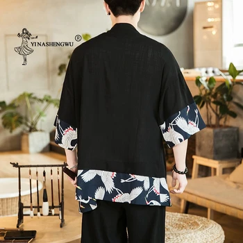 Drukāt Krekls, Garš Mētelis Japāņu Kimono Jaka Vīriešiem Yukata Vīrietis Ilgi Haori Samurai Kostīmu Kimono Jaka Mens Kimono Āzijas Apģērbtu