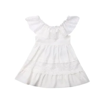Modes Toddler Bērniem, Baby Meitenes Princese Mežģīņu Kleita ar Ziedu Grezna Kāzu Puse, Tutu bez Piedurknēm Baltās Kleitas Par 1-6Years Bērnu