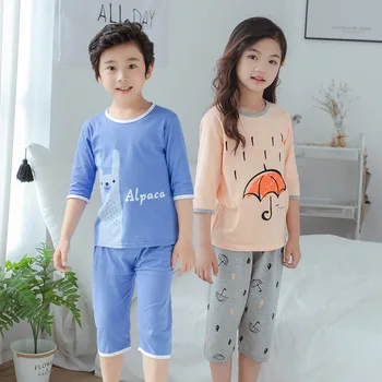 Vasaras Bērnu Pidžamas ar Īsām Piedurknēm Zēniem Sleepwear Baby Girl Apģērbu Kokvilnas Komplekti Bērniem Homewear Pidžamu Zēnu Pidžamas Bērniem