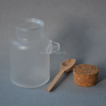 100 g vannas sāls Pudele 100 ml pulveris plastmasas pudele ar korķi vannas sāls trauka ar koka karoti