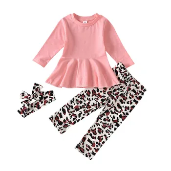 FOCUSNORM 0-3 GADI Cute Baby Girl Apģērbu Komplektus ar garām Piedurknēm Kleita T-krekls Topi Leopards Ilgi Elsas Legging Galvu 3PCS