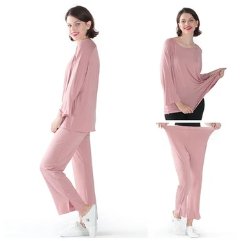 Jauno Sieviešu 2 Gab Pidžamas Komplekti Sleepwear Gadījuma Augsta Elastība Rudens Ziemas Kokvilnas Gadījuma Zaudēt Pidžamas Komplekti Pyjama Femme