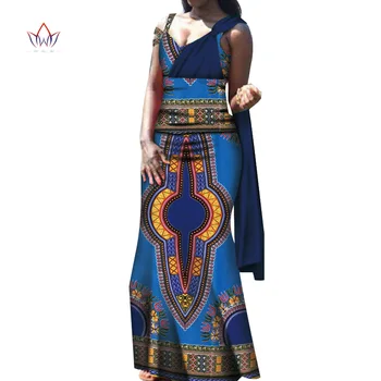 2pcs Set Āfrikas Sieviešu Apģērbu Bagāts Raibs Siksnas, V-veida Kakla Top un Svārki Komplekti Āfrikas Sieviešu Apģērbu Puse Apģērbu WY7529