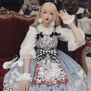 Japāņu Gothic Lolita Kleita Meitenēm Vintage Tumši Bēru Lolita Jsk Kleita Sievietēm Harajuku Atdzist Bez Piedurknēm Punk Zeķu Kleitas
