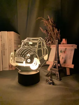 Vintage Automašīnu 2cv 3d Ilūziju, Led Nakts Gaisma Mājas Dekorēšana Bērnu Guļamistaba Pieaugušo Birojam Dekors Gaismas Foršs Klasisks Auto Lampas, 3d