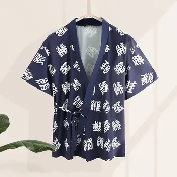 INCERUN Vīriešu Krekls Uzdrukāts Mežģīnēm Līdz ar Īsām Piedurknēm Ir 2021. Japāņu Vīriešu Kimono Gadījuma V veida Kakla Topi Vintage Streetwear Harajuku Krekli