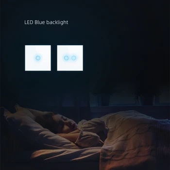 Atlectric WIFI Sensora Slēdzis Touch Switch Stikla Paneli Smart Home Dzīvi Kontrolētu Zilā LED ES 1/2/3Gang Sienas Gaismas Bezvadu Slēdži
