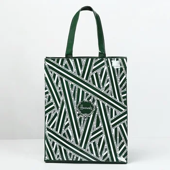 Zaļā svītrainām pvc ūdensnecaurlaidīga iepirkumu grozs liela jauda, Bento soma sieviešu rokassomu