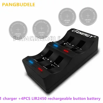 Augstas Kvalitātes Universālo USB Interfeiss 4-Slots Lādētāju, 1GB + 4GAB Uzlādējams Pogu Akumulatora LIR2450 Poga Akumulators