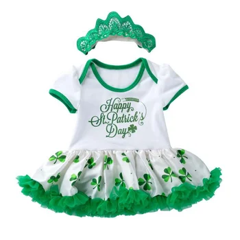 Modes Jaunas Ielidošanas Zaļo Āboliņa Drukāt St Patrika Diena, Meiteņu Apģērbs, Zīdaiņu Romper Kleita, Galvas New Born Baby Girl Apģērbu Komplekts