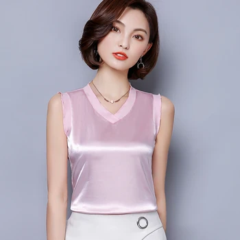 Korejas Modes Zīda Sieviešu Topi Streetwear Satīna Veste bez Piedurknēm Rozā Sieviešu Camis Plus Izmērs XXL Sarkans Krekls