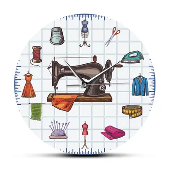 Quilting Laiks Šuvēja Crafting Telpā Sienas Mākslas Pulkstenis Skatīties Šūt Piederumi Šujmašīnu, Mājas Dekoru, Sienas Pulkstenis Dāvana Par Viņas