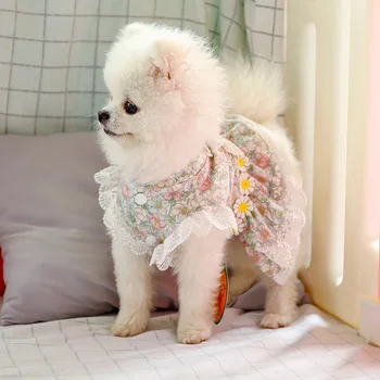 Suņu Apģērbu Kucēnu Suņu Rotaļu Schnauzer Pomerānijas Chihuahua Bichon Frise Suns Cute Pet Drēbes Impresionisma Rozā Ziedu Kleita