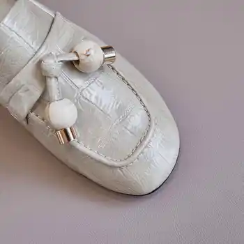 Krazing pot Rudens īstas ādas piekariņu metāla apdares kārta toe zīmolu kurpes zemiem papēžiem paslīdēt uz mokasīni sieviešu mājīgu sūkņi