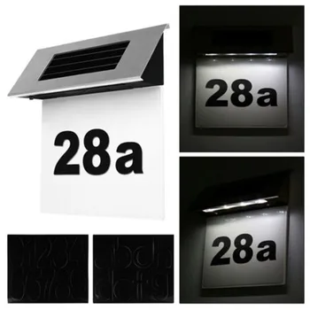 Saules LED Gaismas Numura Zīmi Uzlīmes Ciparu Plāksne Plāksne Uzstādīt pie Sienas Karājas Ūdensizturīgs Par Viesnīcu Mājas Durvju Apdare
