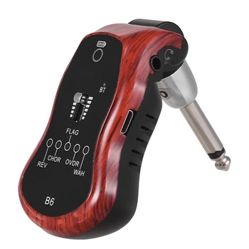 B6 Ģitāra Headphone Amp Mini Plug Ģitāras Pastiprinātājs Bluetooth Uzlādējamo Elektrisko Ceļojumu Kabatas Ģitāra(Sarkankoka Krāsu)