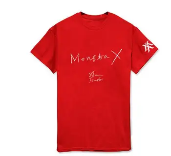 Monsta X spīdēt mūžīgi albums pašu drukas o apkakli, īsām piedurknēm t-krekls kpop fani atbalsta vasaras stils t krekls