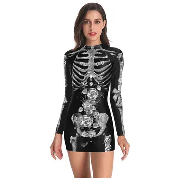 JAYCOSIN bodycon kleita Sievietēm Punk Halloween Skelets Bloodstain Drukāt vestidos garām Piedurknēm Dāma Gadījuma Darbu Mini Kleita meitene 82