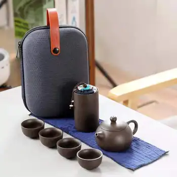 Violeta Smilšu Tējas Tases Keramikas Portatīvo Tējkanna Uzstādīt Āra Ceļojumu Gaiwan Tējas Tases Tējas Ceremonija Teacup Smalku Dāvanu Komplekts