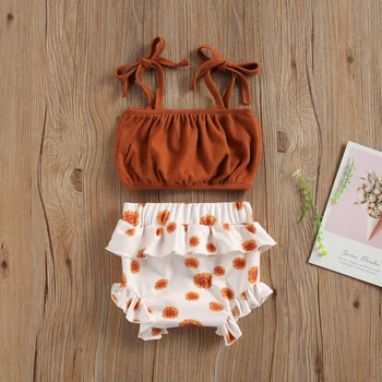 Ma&Mazulim 0-24M Vasaras Ziedu Jaundzimušā bērna Baby Girl Apģērbu Komplekts Ruffles Šorti, Vestes Apģērbs, Svētku Pludmales Tērpi