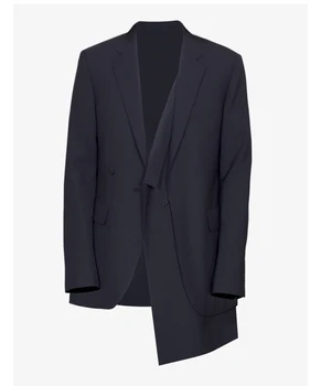 Melns deconstructed uzvalks vīriešu daudzslāņu asimetrisks vienkārši zaudēt Japāņu oriģināls dizainera jaka