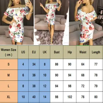 2019. gada Vasaras Kleita Jauns Modes Sieviešu Kleitas, Ziedu Izdrukāt Plecu Kleita Ruffles Slash kakla Sexy Beach Bodycon Mini Kleitas