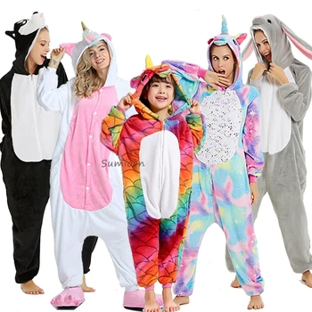 Pieaugušo Anime Kigurumi Onesie Sievietes Vīrieši Unicorn Sleepwear Pidžamas Ziemas Siltā Dzīvnieku Vilks Unicornio Pijima Kombinezons Bērniem Naktsveļu
