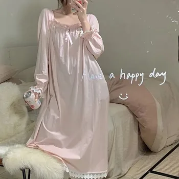 Nightgowns Sieviešu Plus Izmērs 4XL Mājas Mežģīnes Savienoti Princese Meitenes Cieto Atpūtas Potītes garuma korejiešu Stilā Salds Šiks Ins Sleepwear