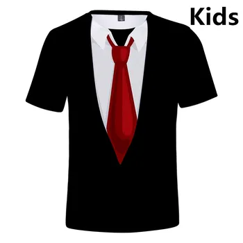 2 Līdz 13 gadiem Bērniem t krekls Viltus Uzvalku, Kaklasaiti, 3d druka, t-krekls, T-krekls zēniem, meitenēm ar īsām piedurknēm modes t krekli, Topi, Pusaudžu apģērbi