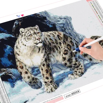 HUACAN Pilna Dimanta Urbšanas Glezna Krustdūrienā Snow Leopard 5D Izšuvumi Dzīvnieku Mājas Dekoru Dimanta Māksla