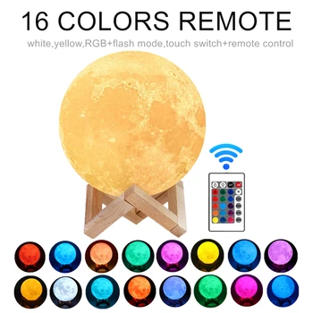LED Nakts Apgaismojums, 3D Mēness Lampas Bērnu Guļamistaba Dekori Kāzu Led 16 Gaismas Krāsu Festivāls Apdare USB Nakts Gaismas Bērniem