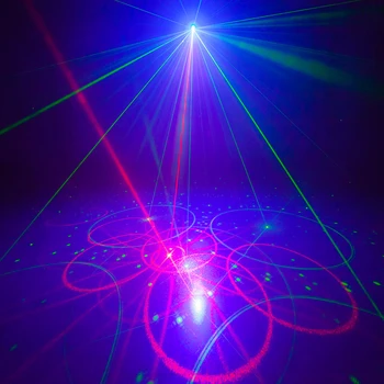 Kabatas Lāzera Projektoru RGB Skaņas Puse Disco Gaismas Strobe Tālvadības Lāzer Projekcijas Lampas Strobe 60 Skatuves Apgaismojums Spēkā Mājas