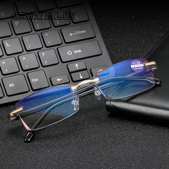 CRIXALIS Taisnstūra Lasīšanas Brilles Vīriešu Modes bez apmales Anti Zilā Gaisma Brilles Palielināmo Datoru Brilles UV400 Sieviete