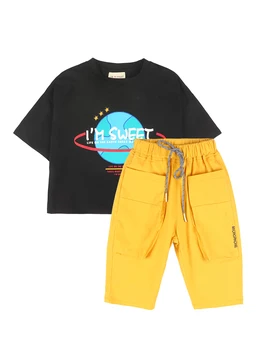 Bērnu Īsām Piedurknēm Komplekts korejas Zēni Vasaras T-krekls, Šorti divdaļīga 2020. gadam Jaunā Bērniem, Bērnu Vasaras Jūra