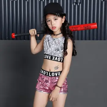 Augstas kvalitātes Meitenes Hip Hop Vizuļi Kostīmu Darbības Veste + Bikses Apģērbu atbilstoši Bērniem Dejot