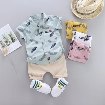 Zēns Vasaras Apģērbu Komplekts Bērnu, Zīdaiņu Apģērbs Atbilstu Jauno Modes Spalvu Drukāšanas Komplekts Zīdaiņu Toddler Zēnu Apģērba Komplekts