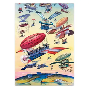 Vintage Ceļojumu Plakātu, Karikatūra, Ilustrācija, Panama Canal Atvēršanas Gaisa Balonu, Lidmašīnu Antīkās Sienas Art Attēlu Audekls Drukāt Krāsošana