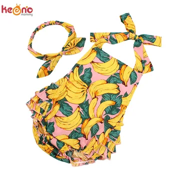 Jaunas Vasaras Baby Meitenes Banānu Ruffles Romper Jumpsuit Drēbes Tērpiem Modes Bez Piedurknēm Kokvilnas Pārsējs Sunsuit Drēbes