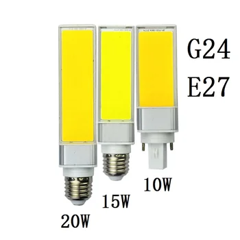 LED Spuldzes E27 G24 Kukurūzas 10W Lampa 15W, 20W COB Balts Silti Balts Uzmanības 180 Grādu AC85-265V Horizontālā Plug Gaismas Lampada 5gab