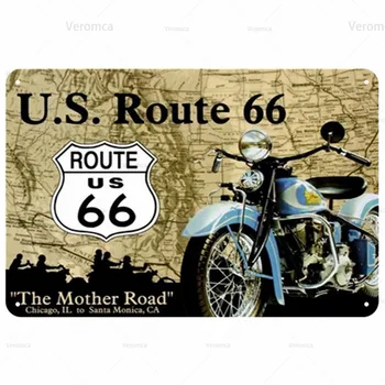 Garāžā Motocikla Route 66 Plāksne, Metāla Vintage Skārda Parakstīt Plakātu Pin Up Dekori Bāra Garage Eļļas Stacijas ātrgaitas Pakalpojumu Jomā