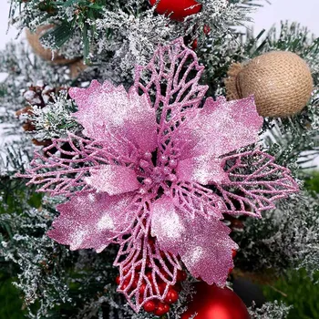 6pcs Spīguļi, Mākslīgās Ziemassvētku Ziedi Priecīgus Ziemassvētkus Koka Apdare, Rotājumi Ziemassvētku Puse, Piegādes Viltus Ziedu Galvas