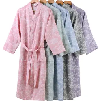 Tīras Kokvilnas divstāvu Marli plānais absorbējošais Mīksts peldmētelis Sievietēm Drēbes peldmētelis Japāņu Stila kimono nightgowns Dāmas Sleepwear